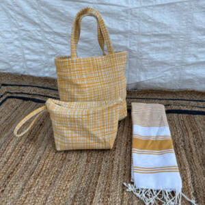 Set strandtas toilettas hamamdoek geel via JADOE geschenkenmakers